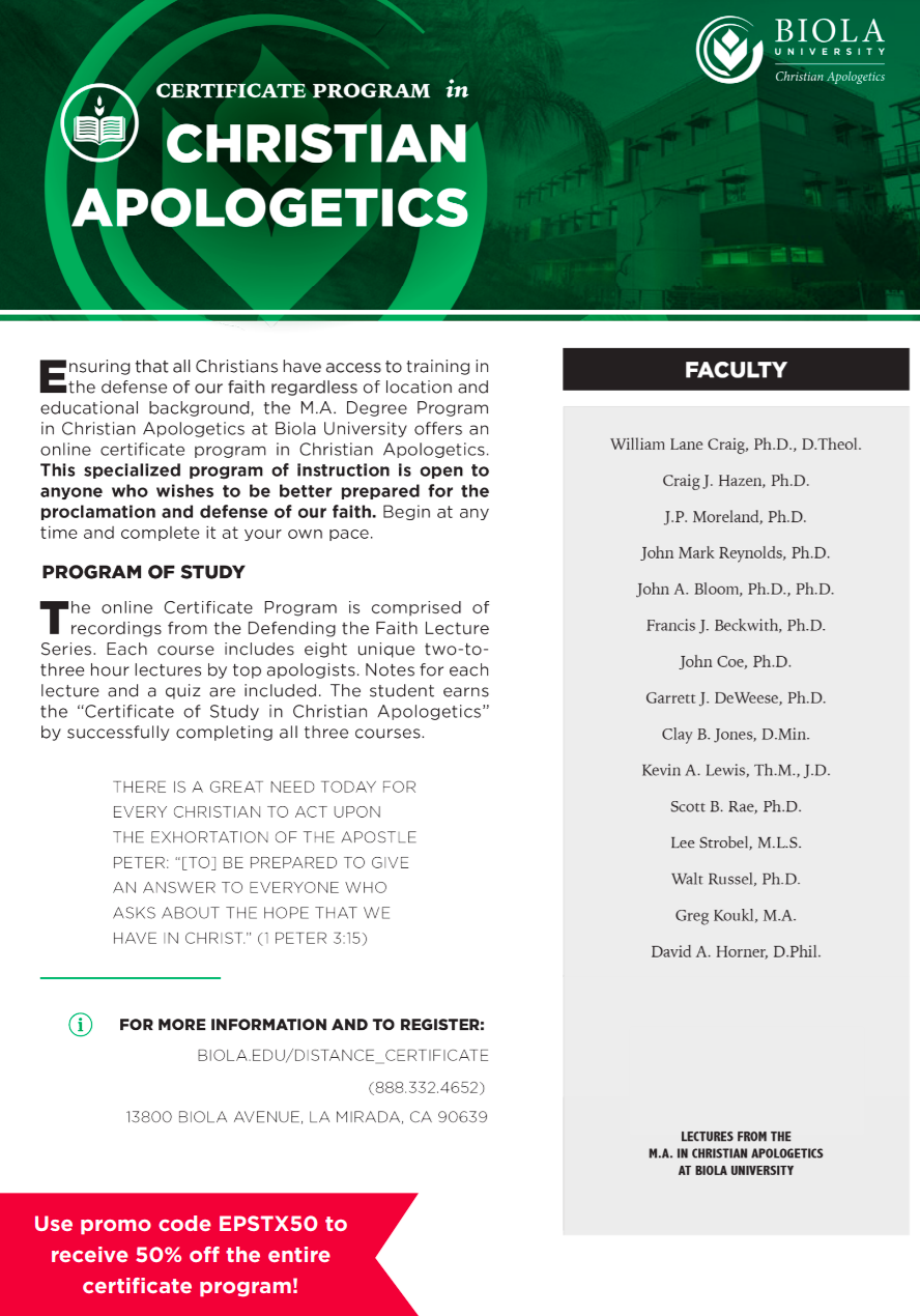 Biola University Certificate in Christian Apologetics